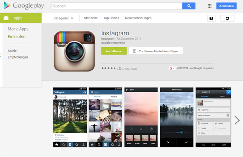 Screenshot: Instagram im Google Playstore