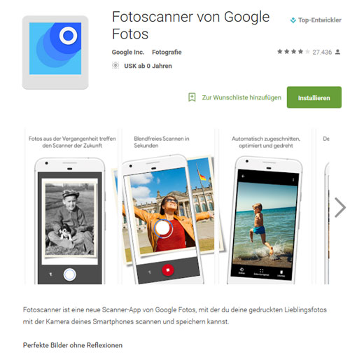 Screenshot: Google Play Fotoscanner App